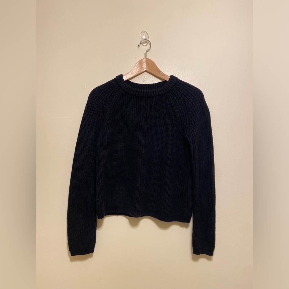 Quince Organic cotton Fisherman Black Crewneck Ribbed Knit Sweater. Size XS